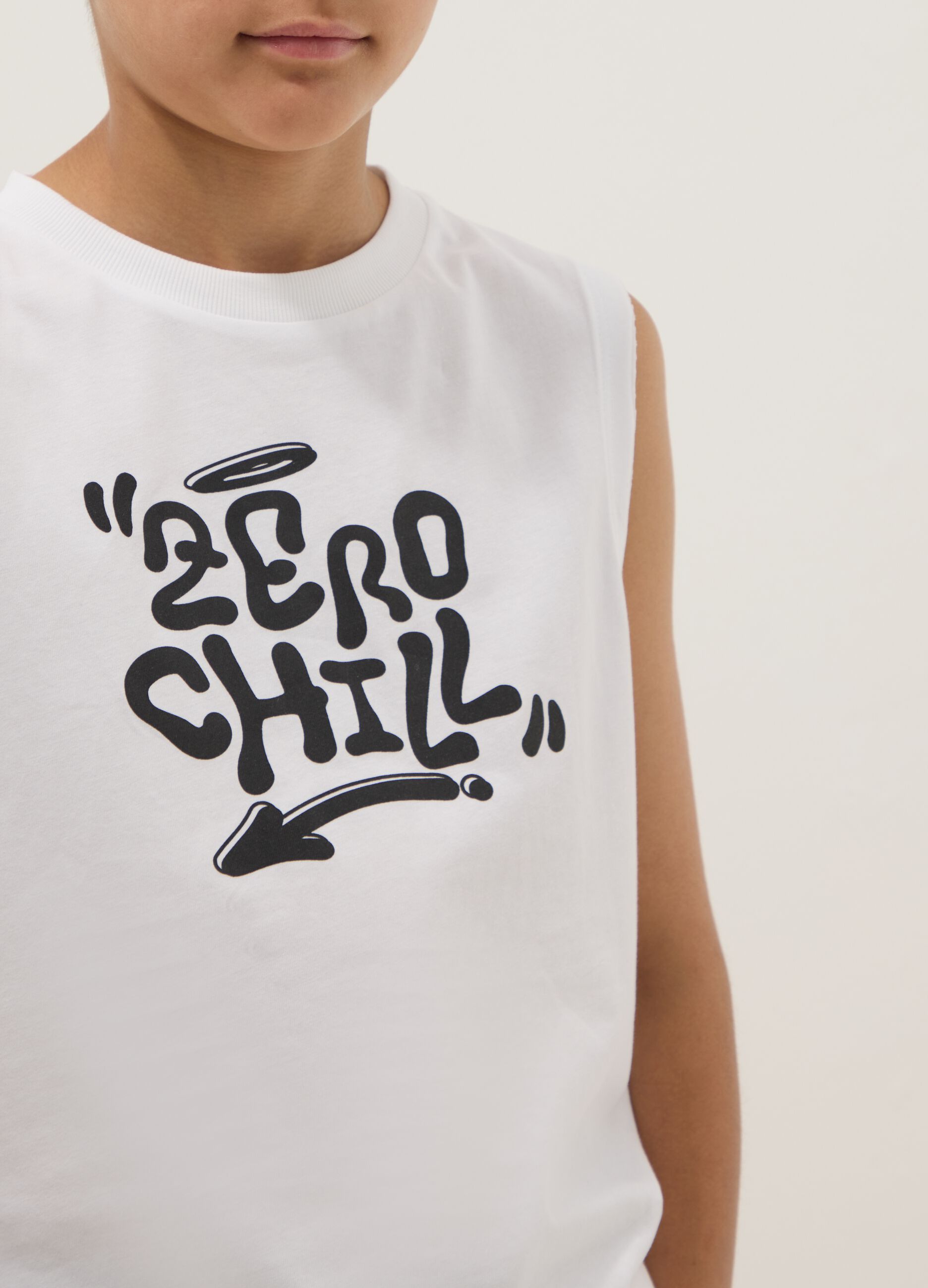 White organic cotton vest top with print