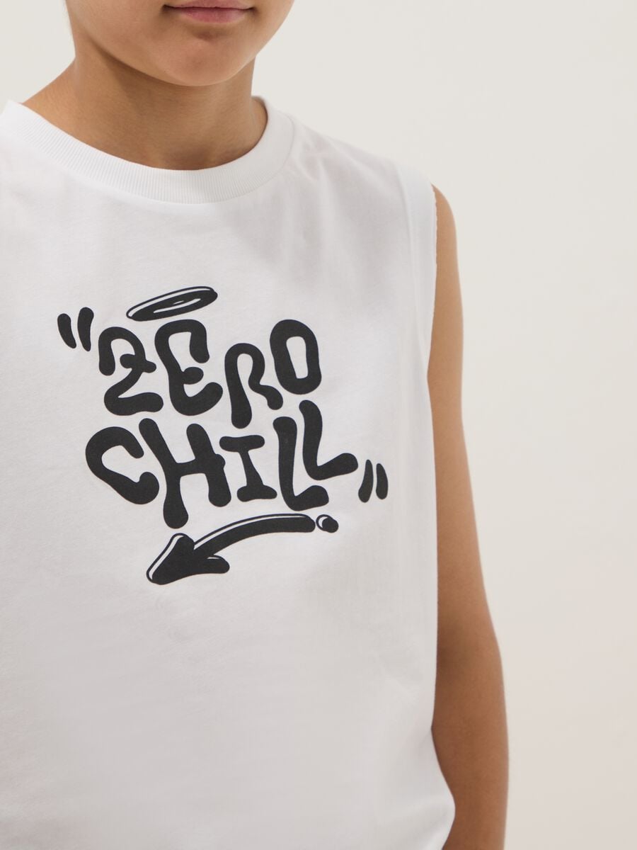White organic cotton vest top with print_2