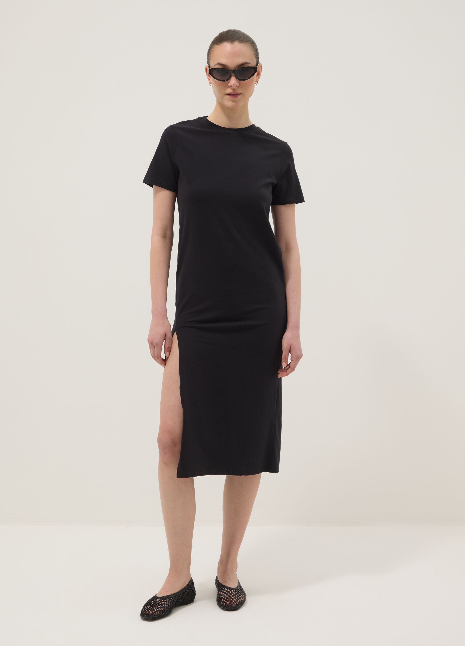 Schwarzes Maxikleid aus elastischer Baumwolle