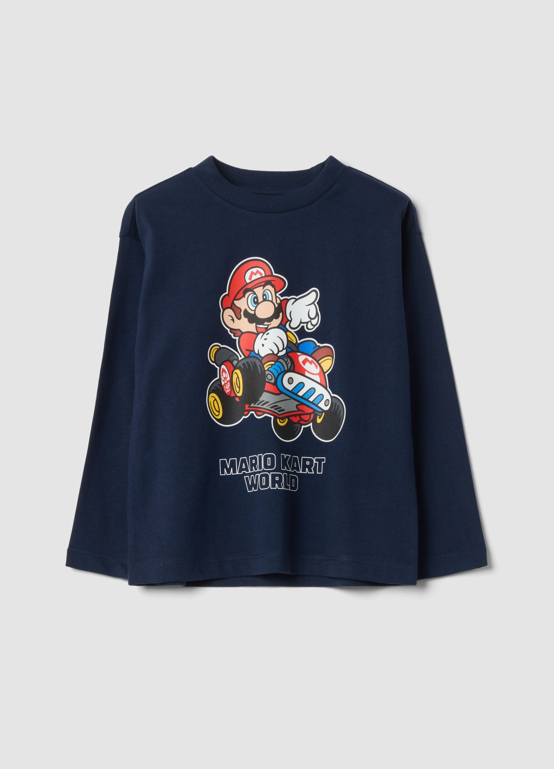 Blue oversized pure cotton crew-neck T-shirt with Mario Kart print