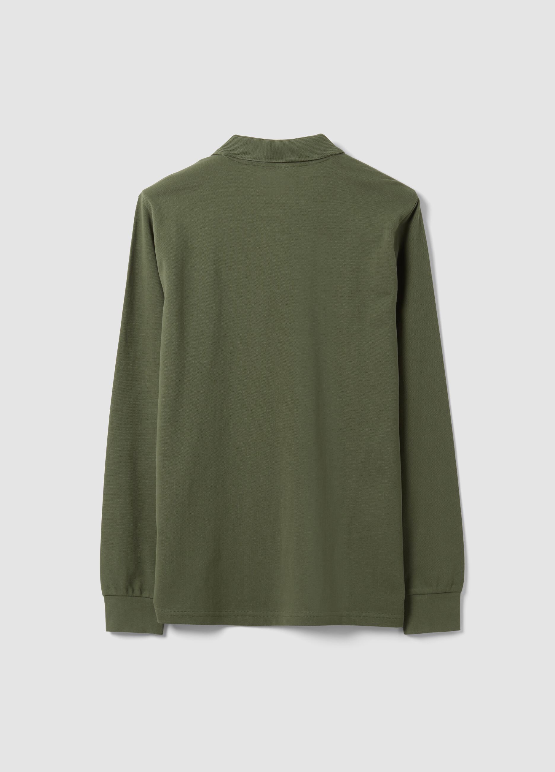 Green long-sleeve organic cotton piqu&eacute; polo, regular fit