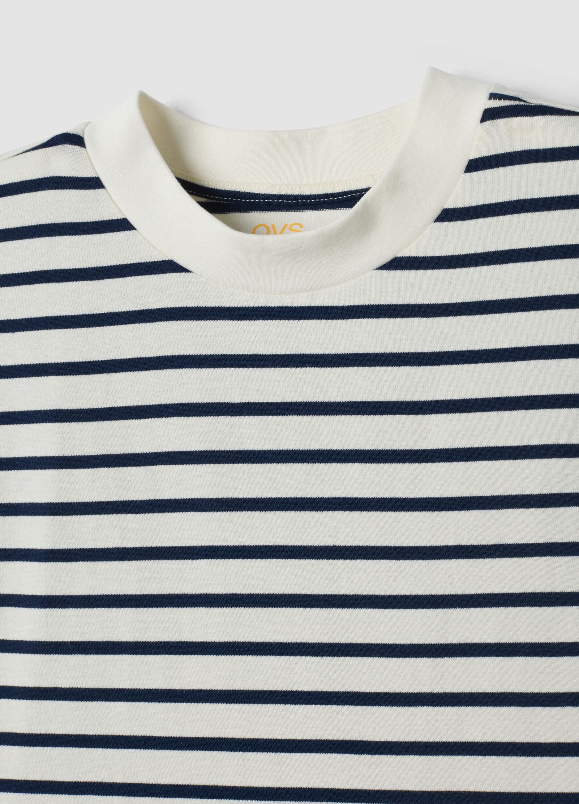 Blue pure cotton striped T-shirt