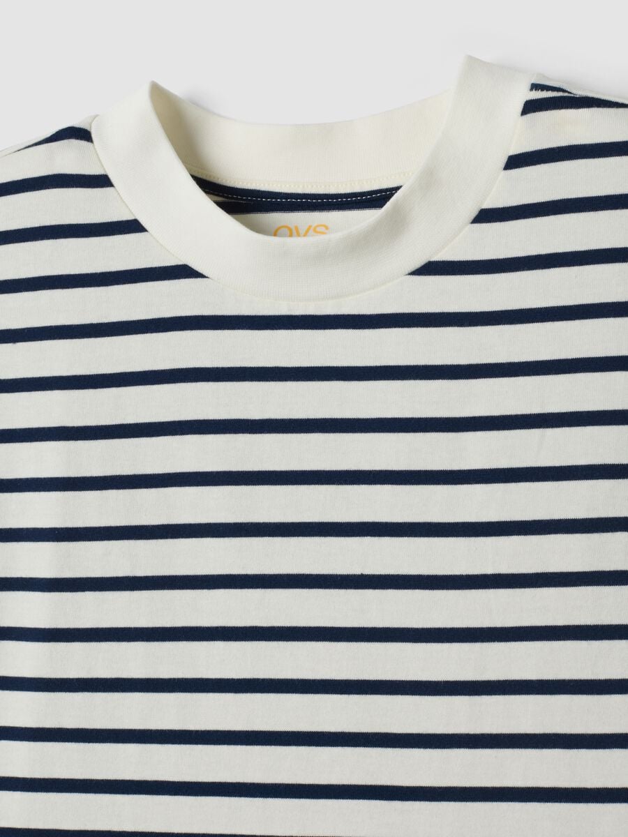 Blue pure cotton striped T-shirt_5