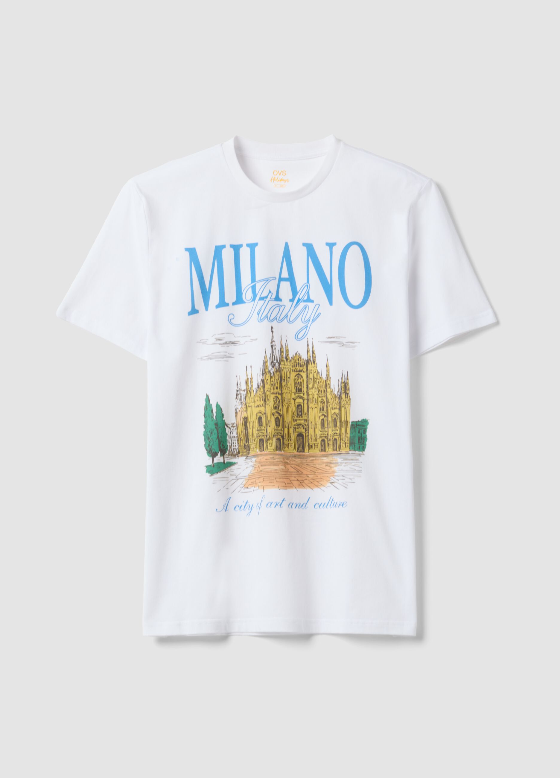 Wei&szlig;es T-Shirt aus reiner Baumwolle mit Print, Regular Fit