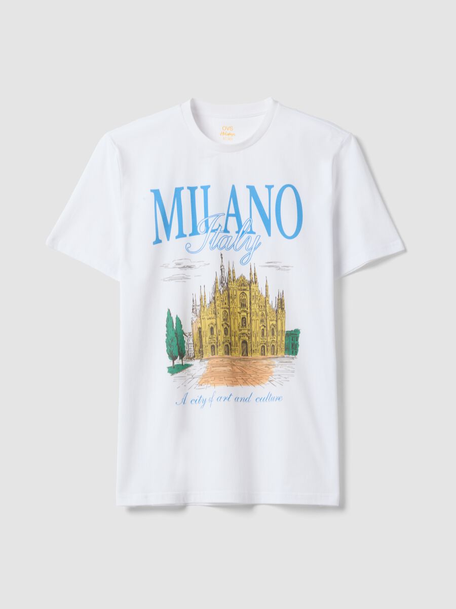 Wei&szlig;es T-Shirt aus reiner Baumwolle mit Print, Regular Fit_4