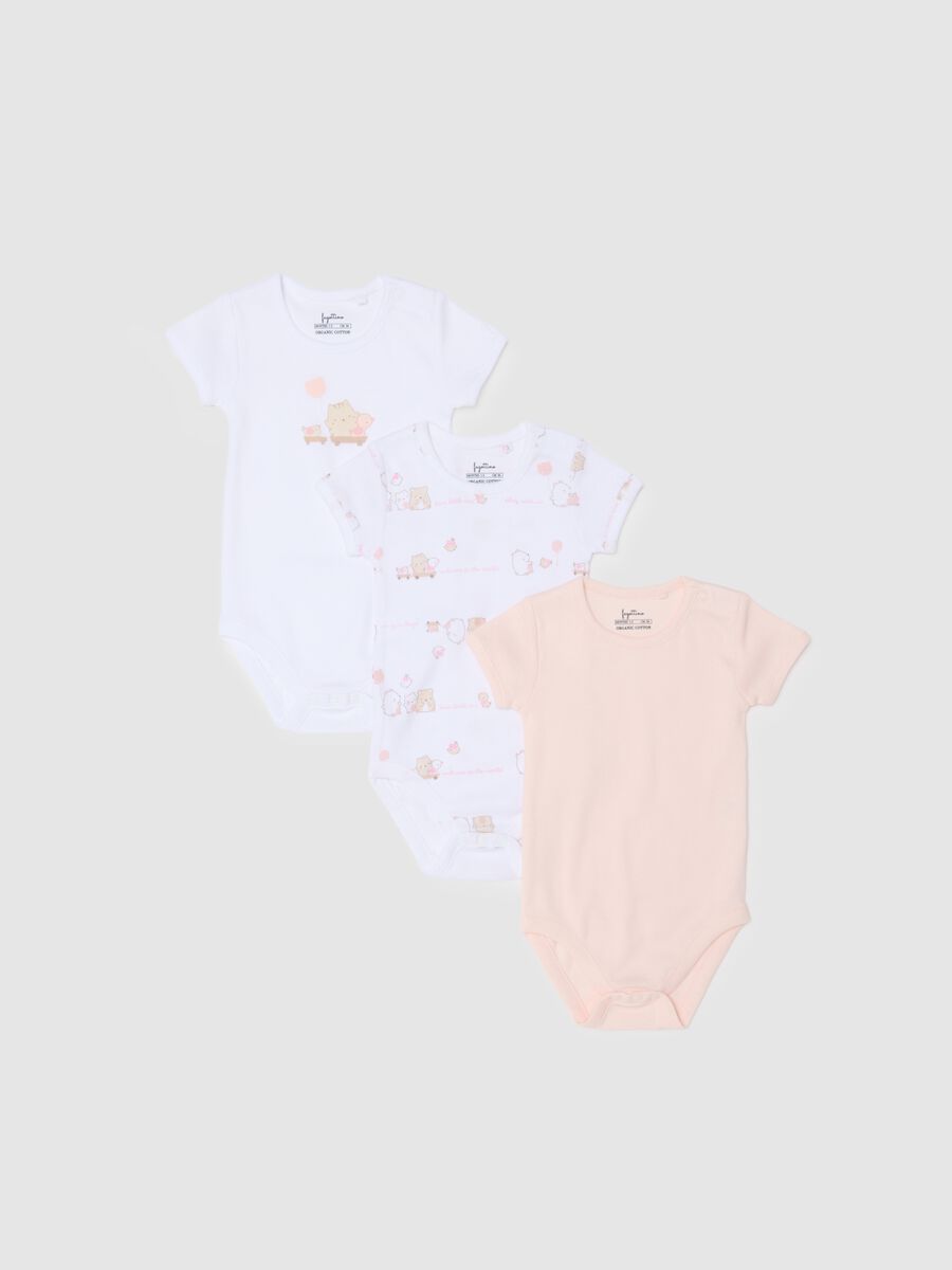 Dreierpack Kurzarm-Babybodys aus reiner Baumwolle in Multicolor_0