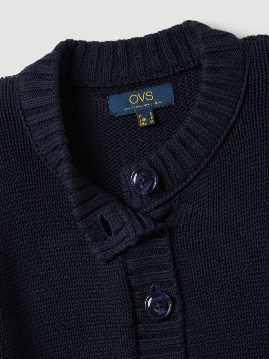 Navy pure cotton crew-neck cardigan with buttons, regular fit_5