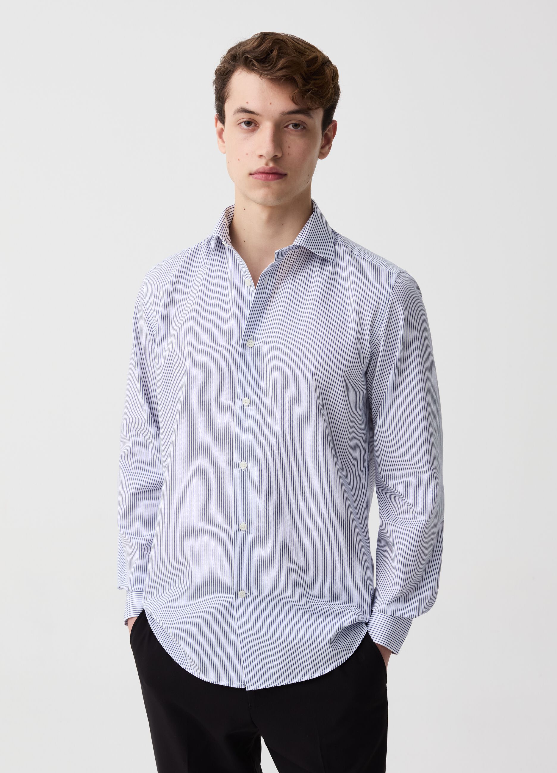 Slim-fit easy-iron pinstripe shirt