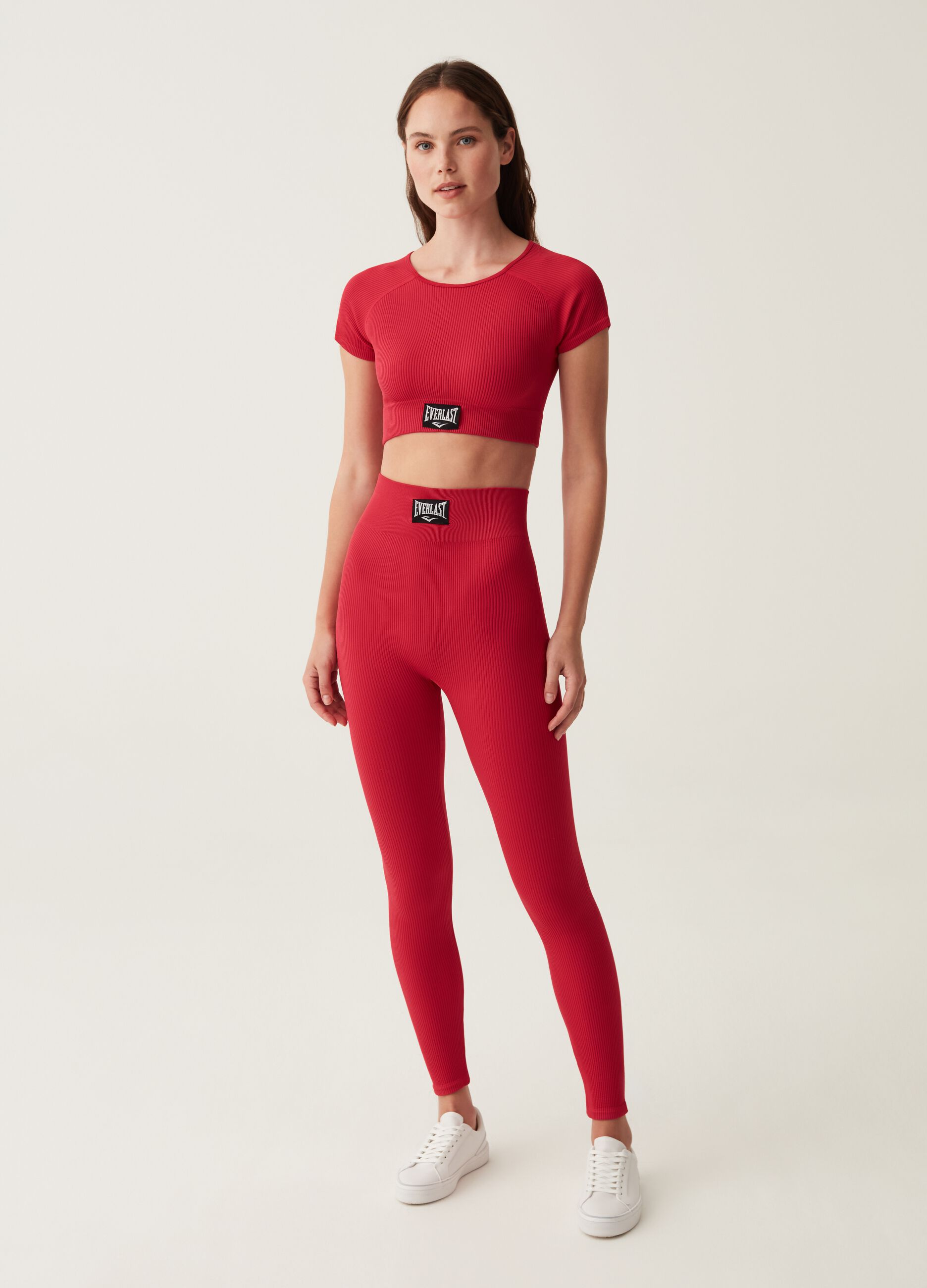 EVERLAST Woman's Strawberry Red Stretch ribbed leggings