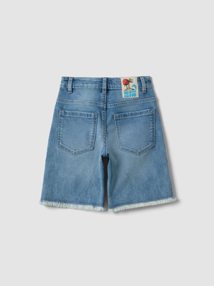 Light blue stretch denim bermuda shorts in cotton and viscose_1