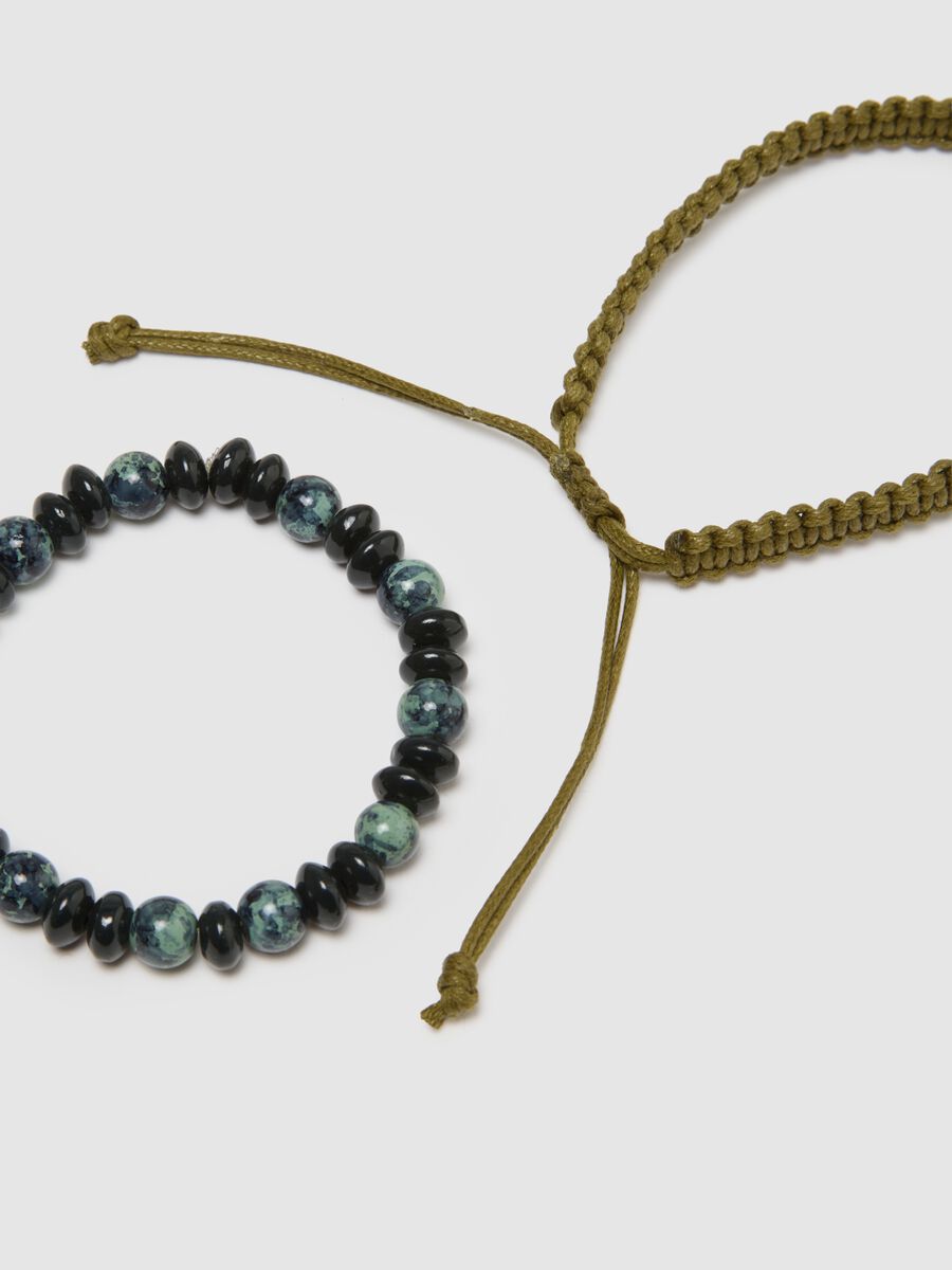 Multicolour glass bead bracelets with woven design twin pack_1