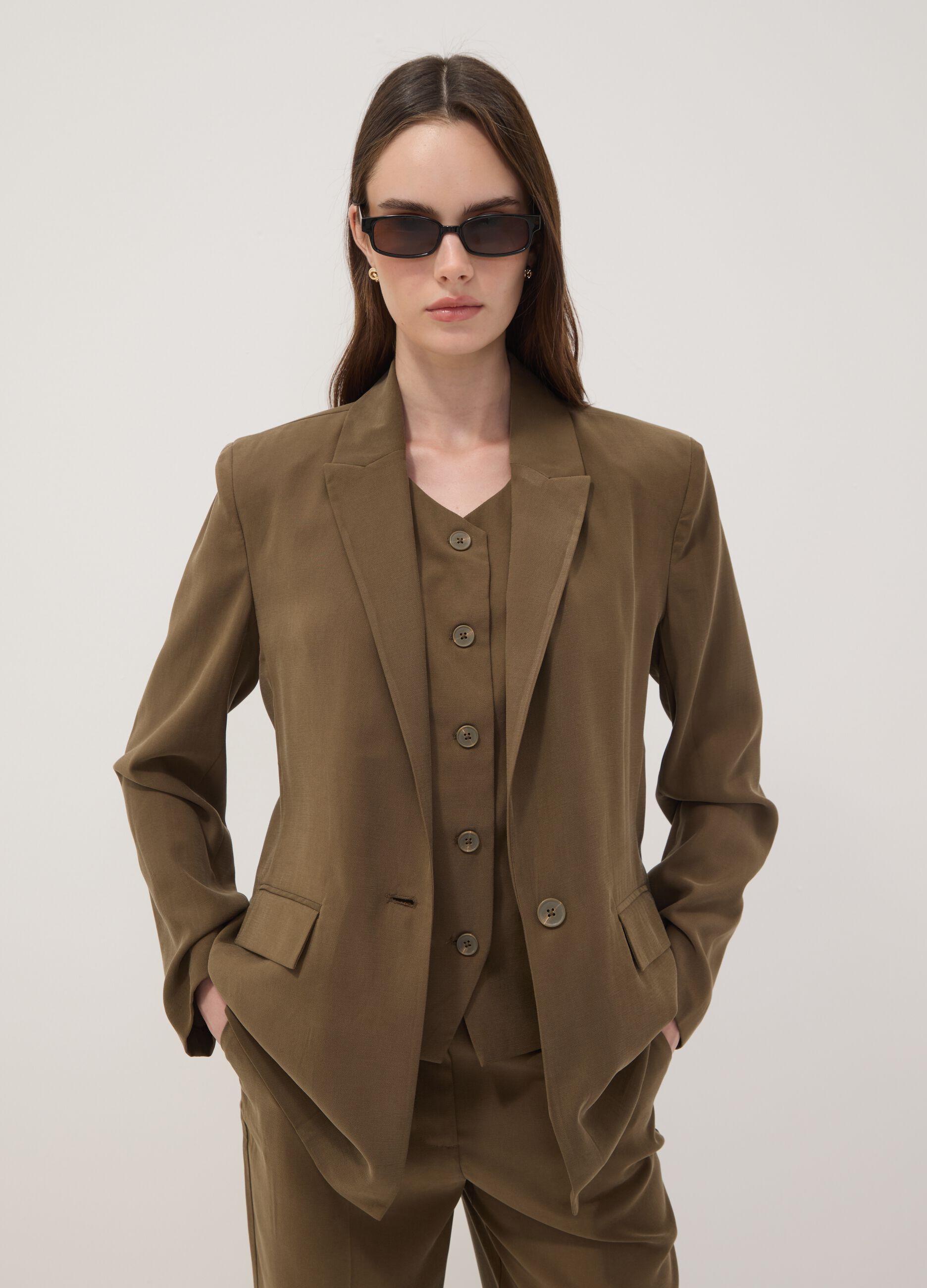 Green regular-fit viscose-blend blazer