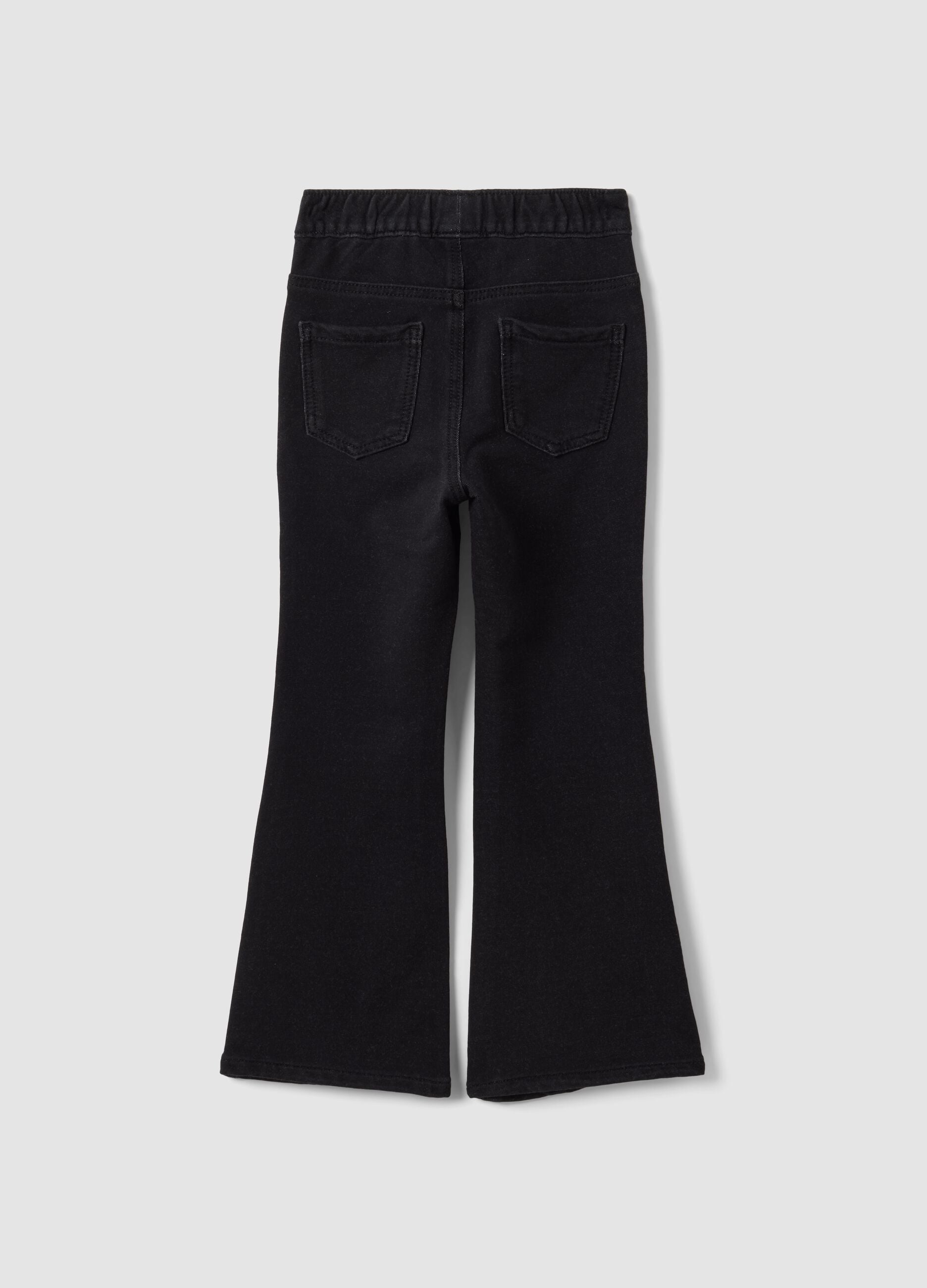 Schwarze Flared-Jeggings aus Stretch-Baumwolle f&uuml;r M&auml;dchen