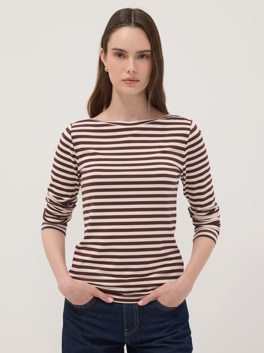 T-shirt multicolor in viscosa elasticizzata a righe slim fit_1