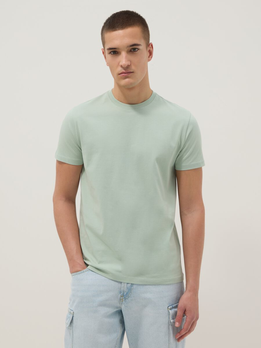 Green pure cotton short-sleeve T-shirt_0