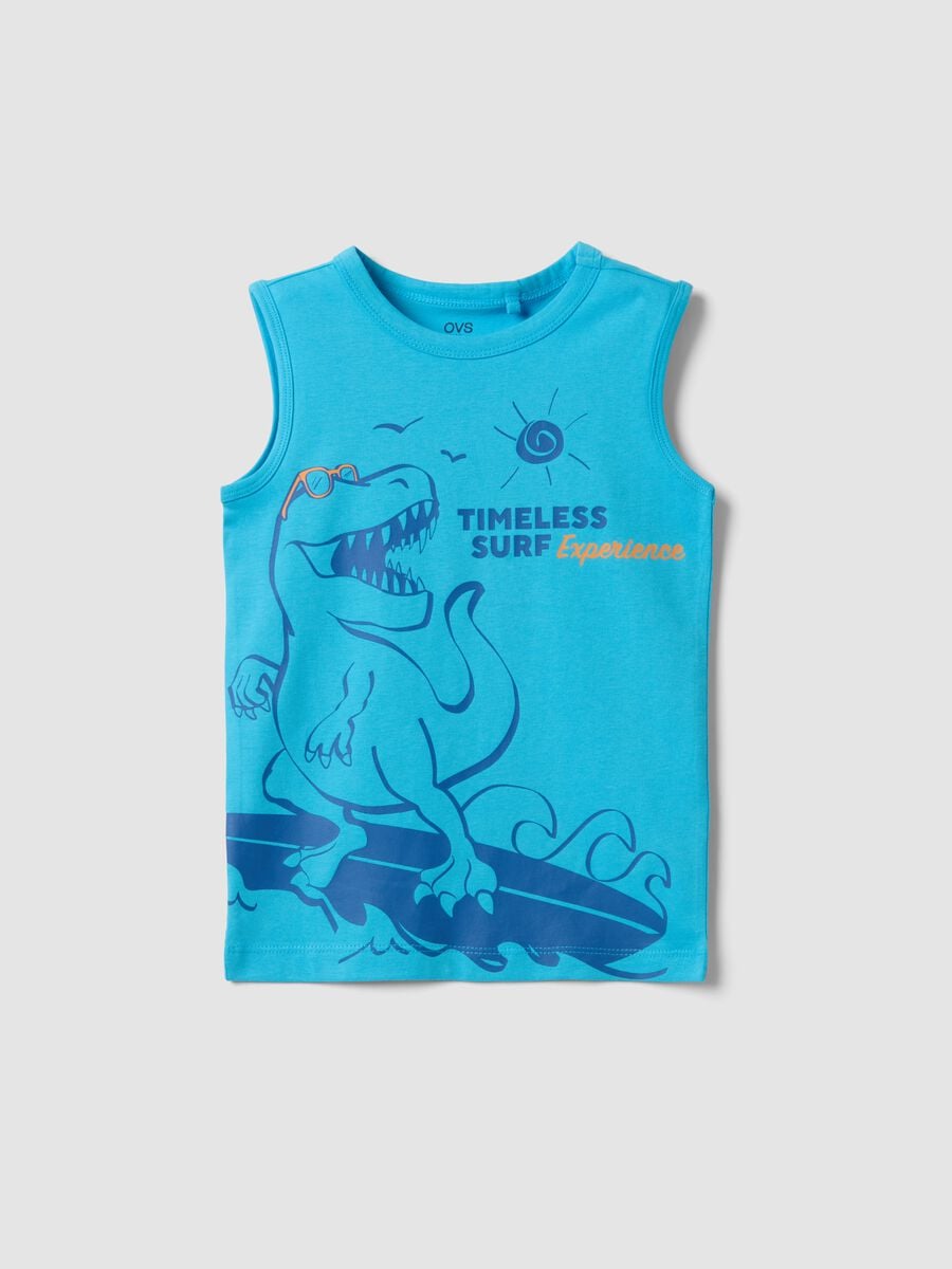 Blue pure cotton vest top with dinosaur print_0