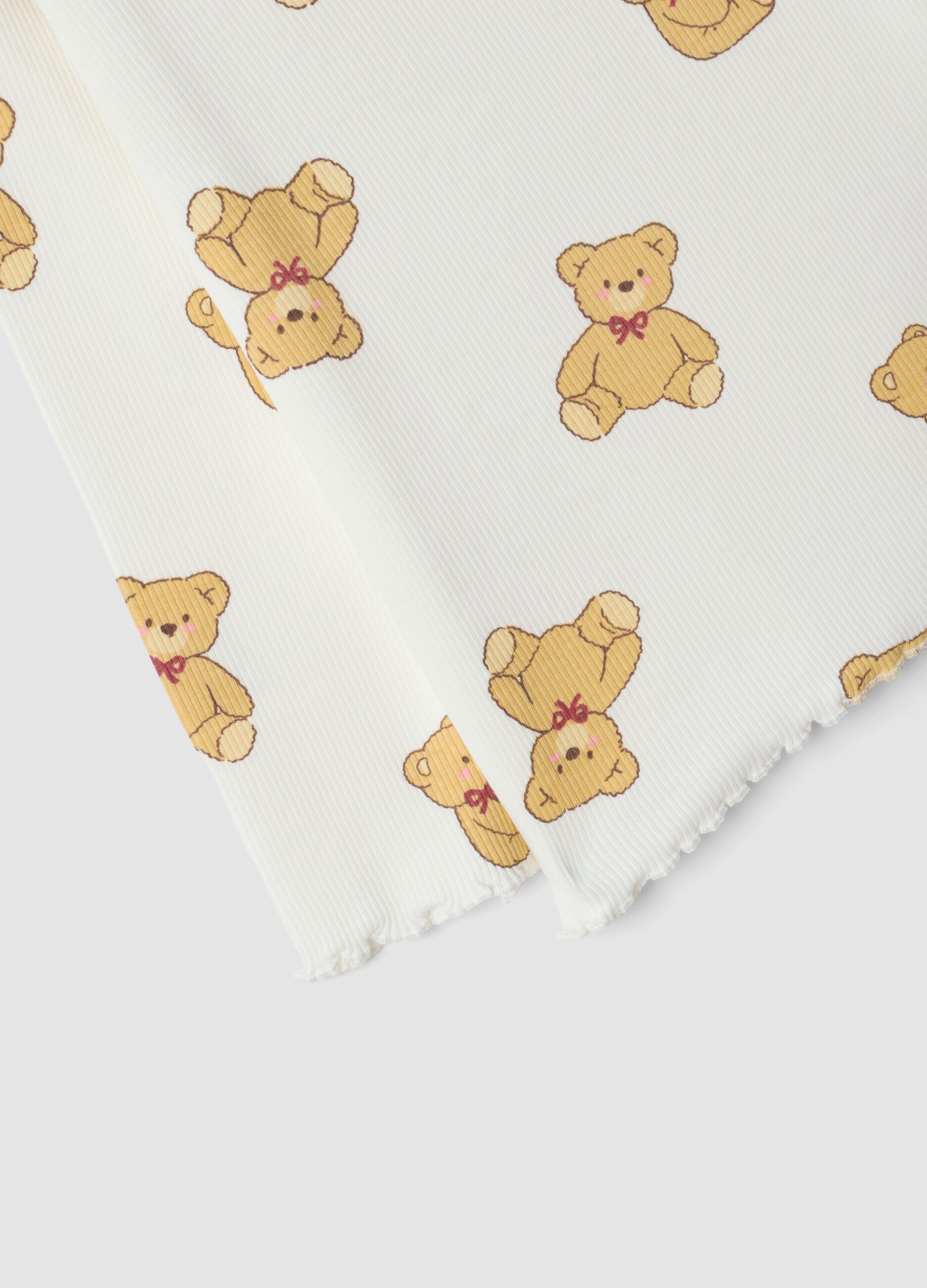 White stretchy organic cotton T-shirt with teddy bear print for baby girl