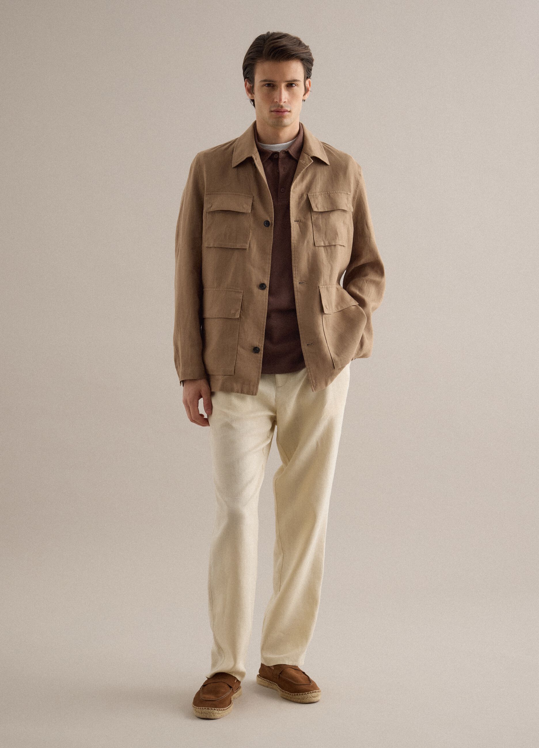 White pure linen trousers with regular fit
