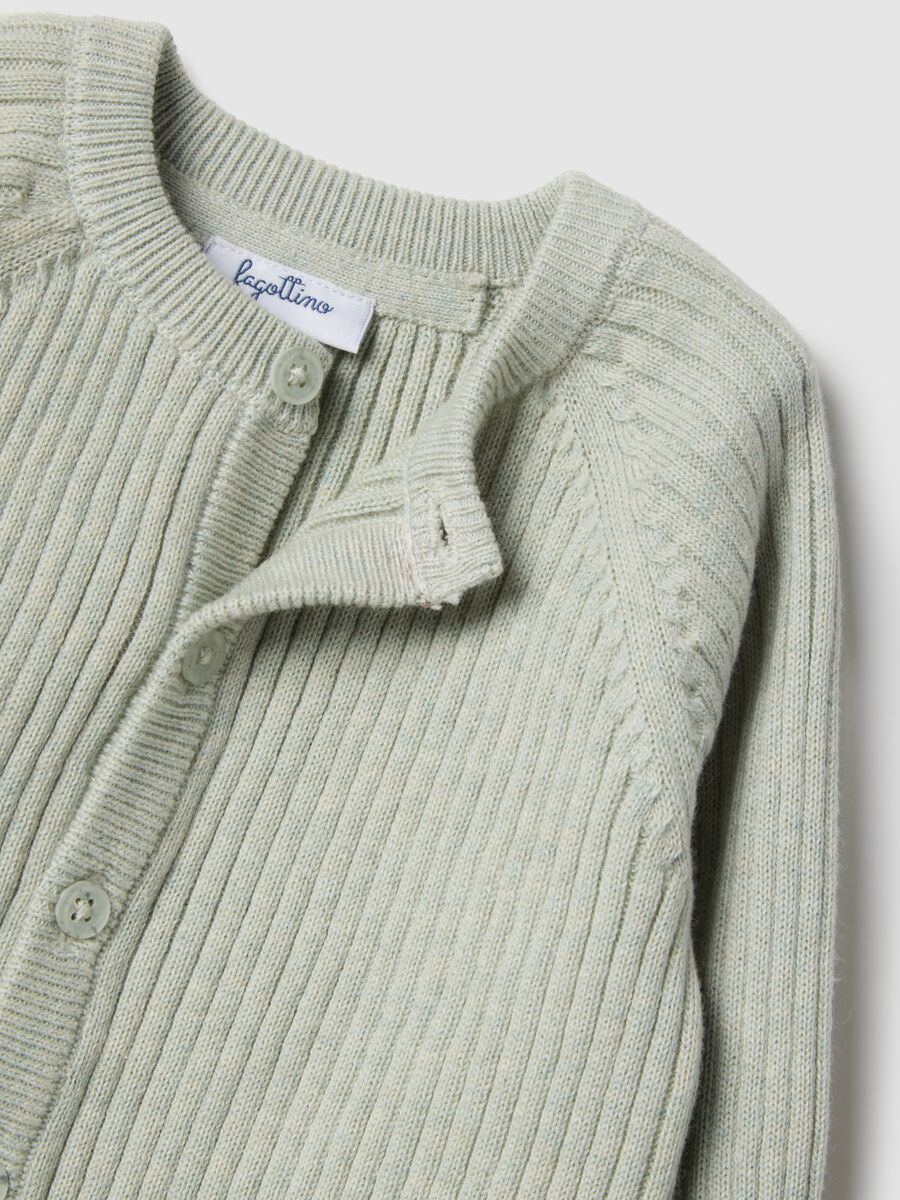 Green pure cotton ribbed baby cardigan regular fit with buttons_3