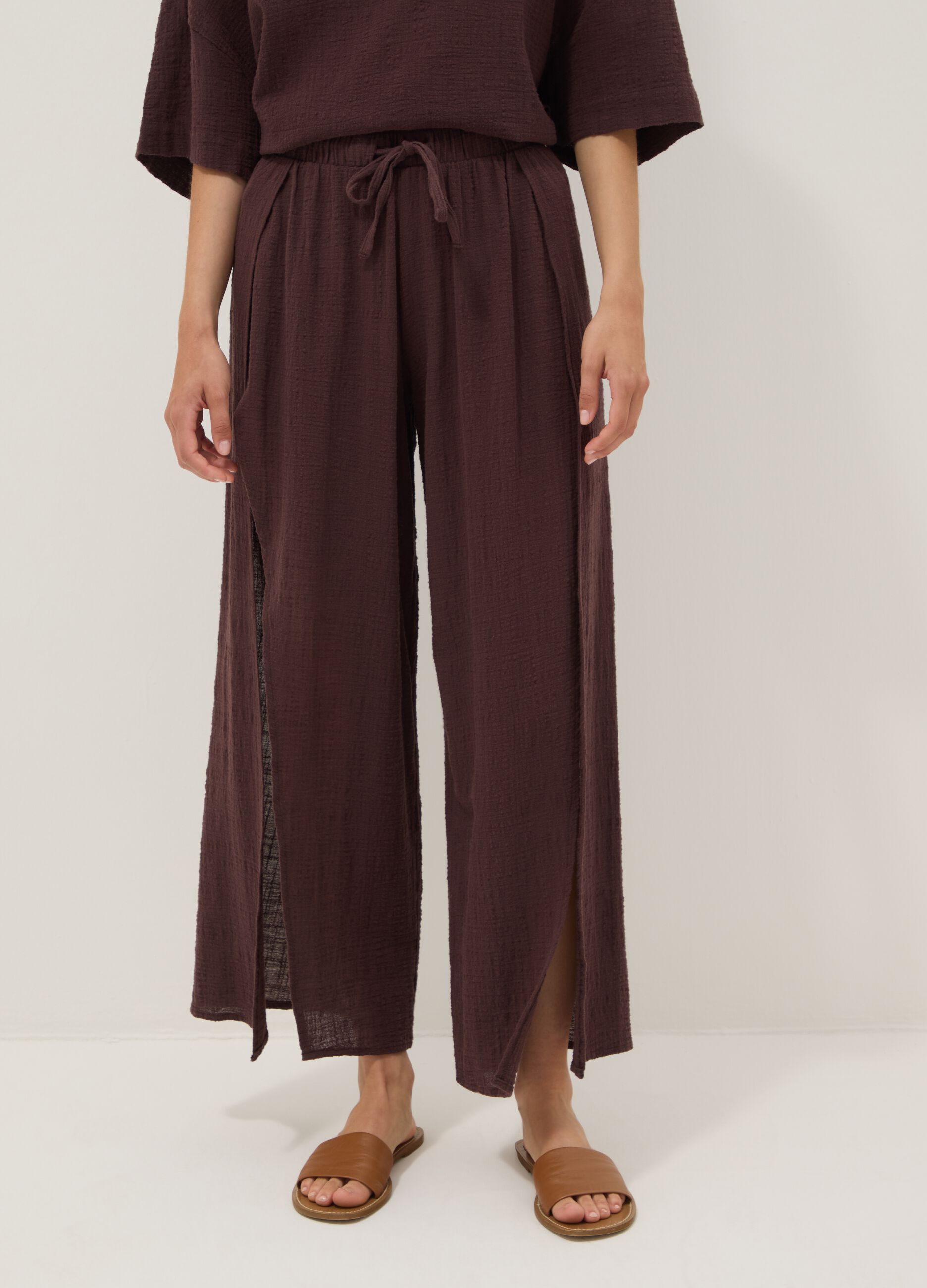 Brown pure cotton beach trousers