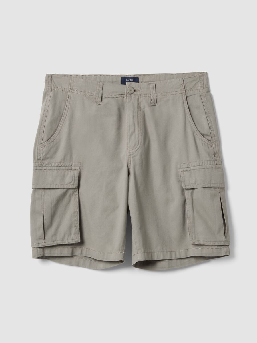 Grey pure cotton regular-fit cargo Bermuda shorts_0