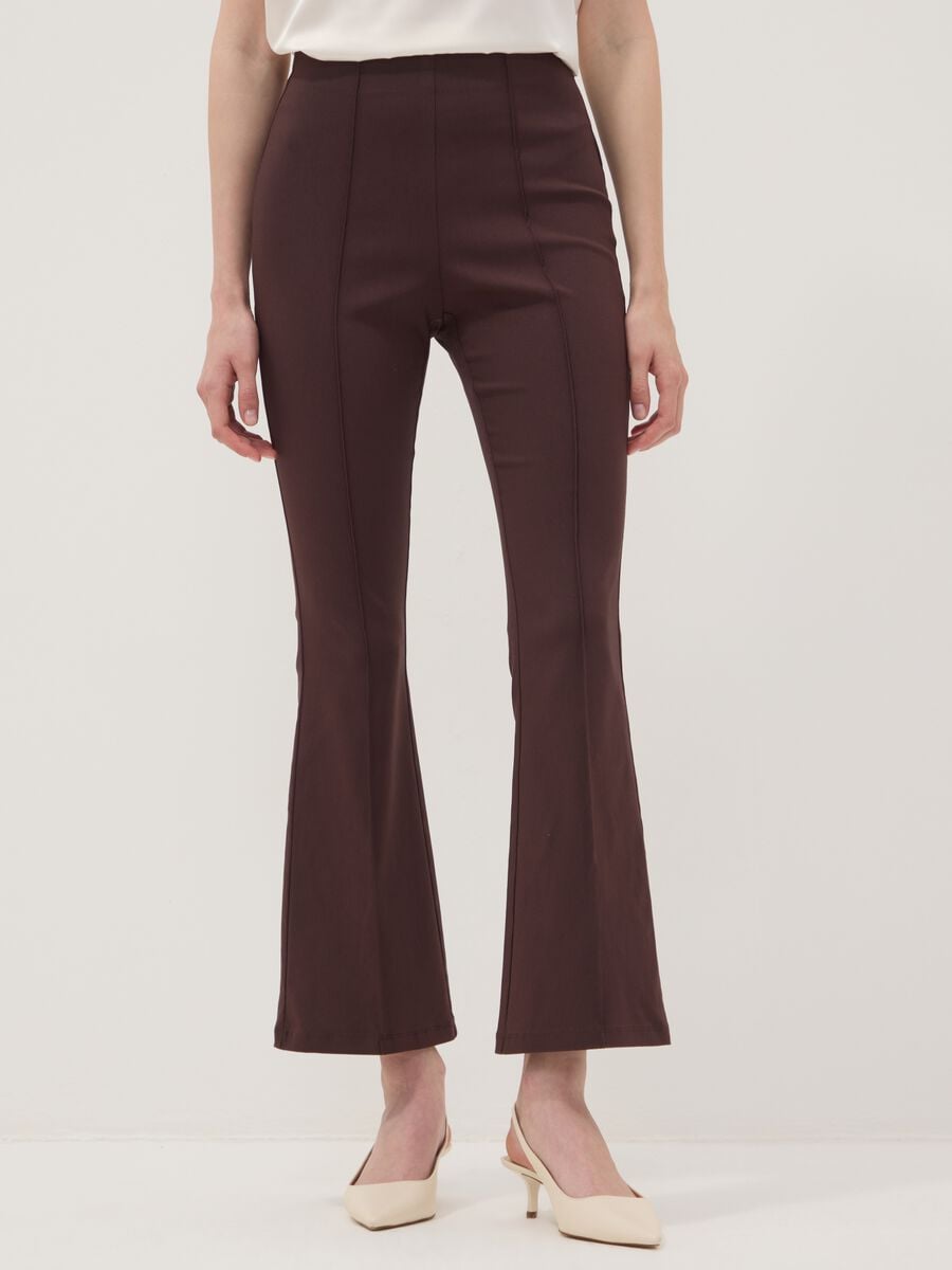 Leggings flare castanhos em viscose el&aacute;stica_1