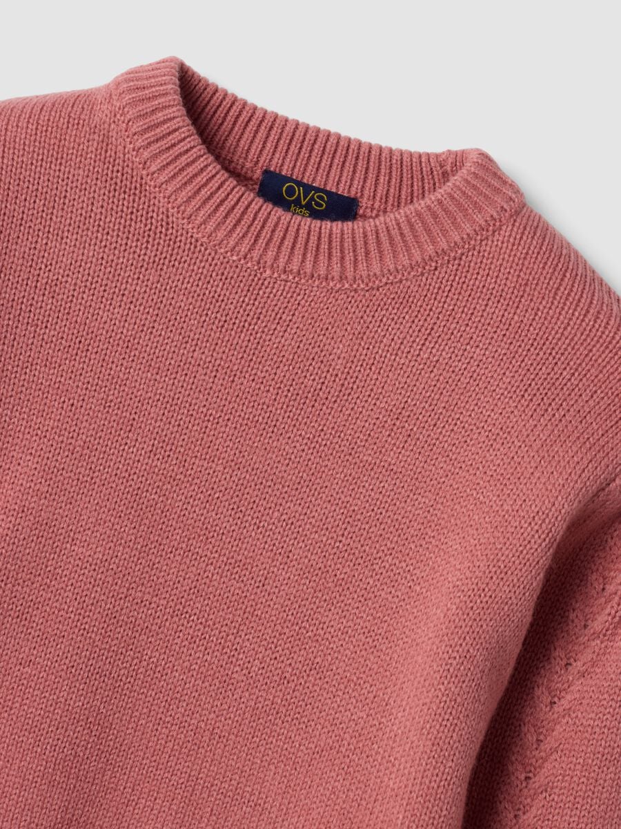 Dusty pink crew-neck top with puff sleeves, regular fit_3