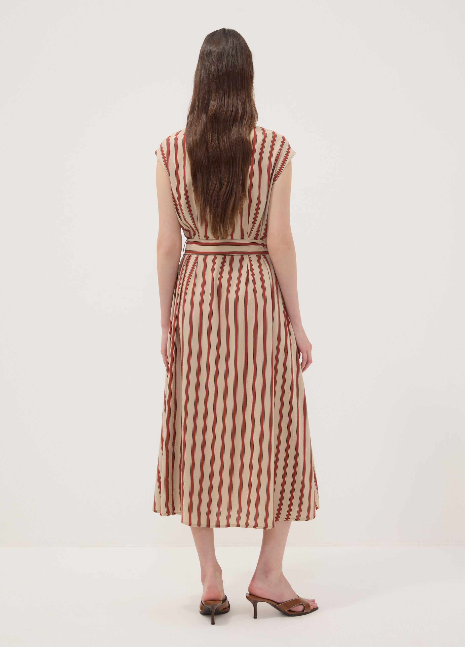 Multicolour pure viscose striped midi dress, regular fit