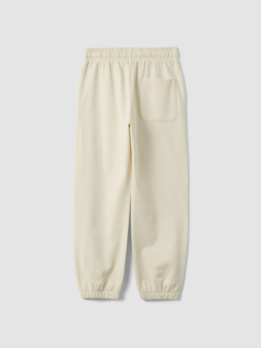 Pantalon jogger blanc en pur coton &agrave; imprim&eacute; carreaux, coupe confort_2