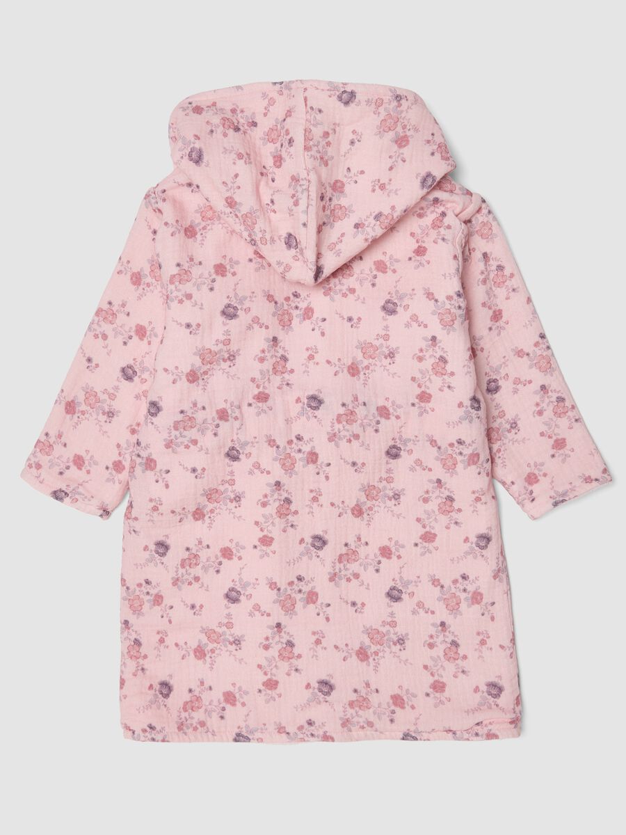 Pink floral organic cotton hooded bathrobe for baby girl_1