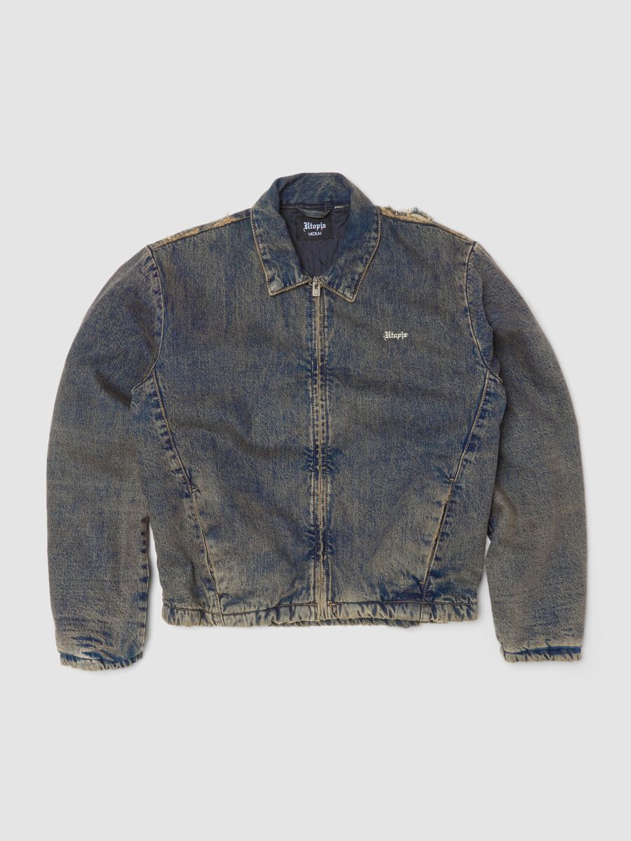 Gepolsterte Denim-Jacke in Vintage-Dunkelblau_1