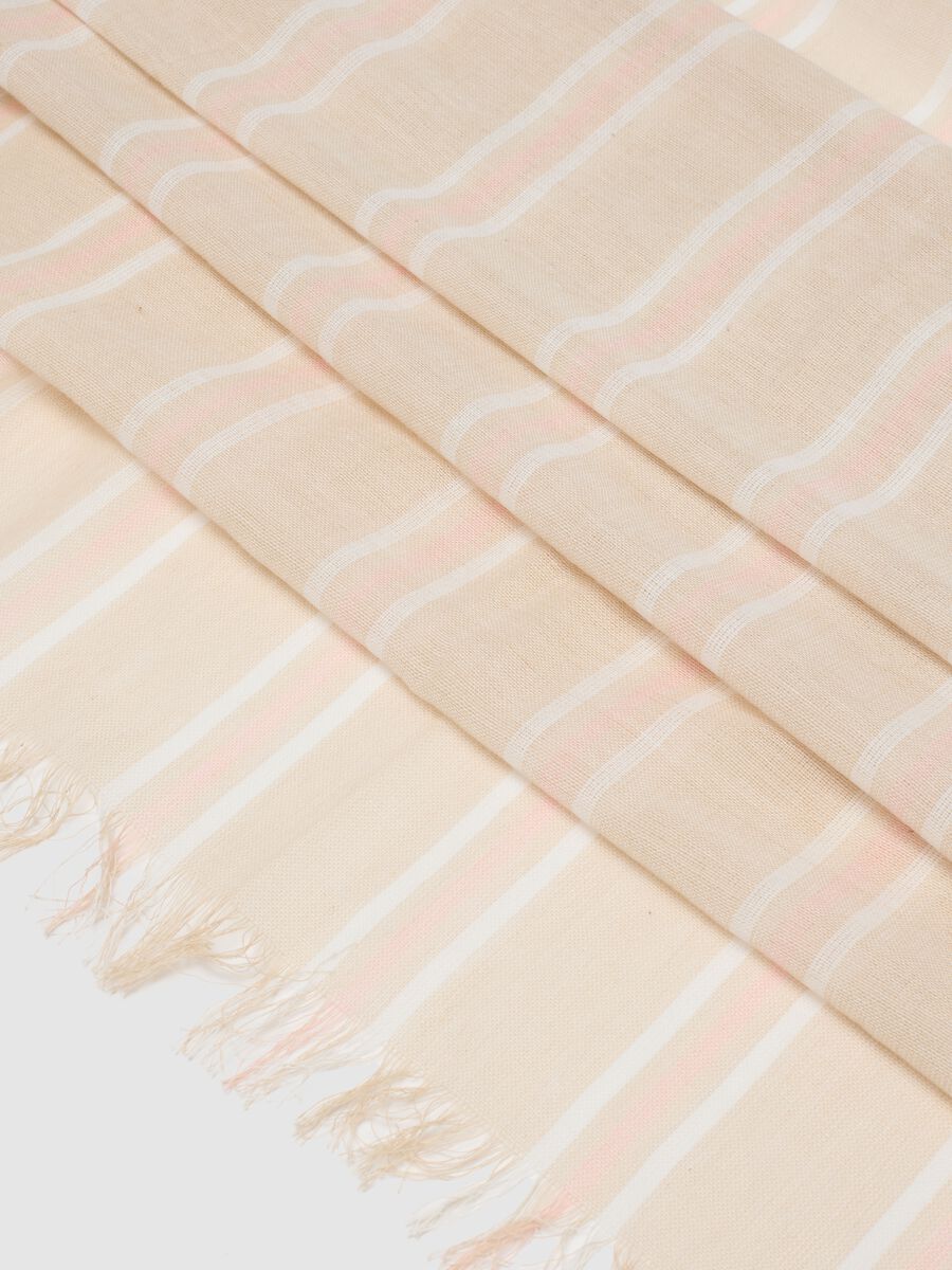 Beige pure cotton scarf with multicolour stripes_2