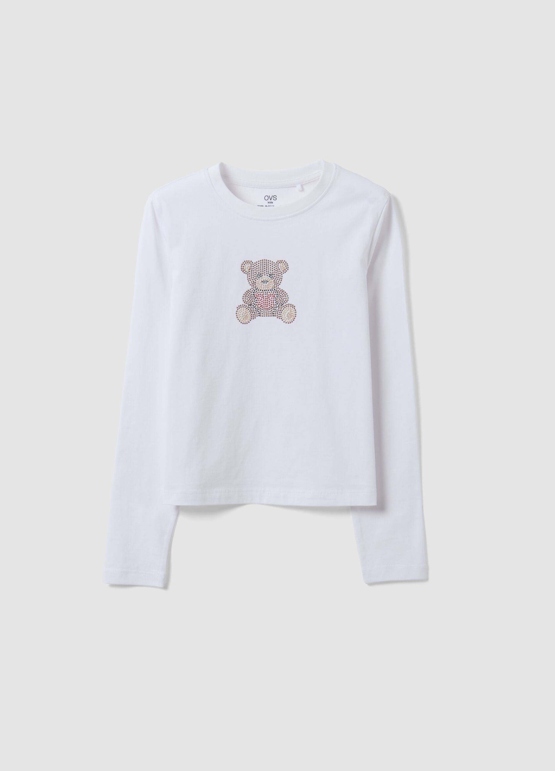 Wei&szlig;es T-Shirt aus reiner Baumwolle mit Rundhalsausschnitt und B&auml;ren-Print f&uuml;r M&auml;dchen