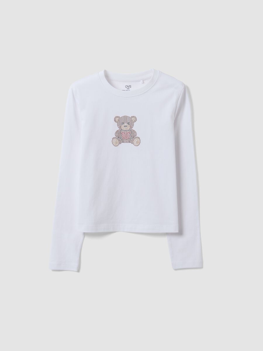 Wei&szlig;es T-Shirt aus reiner Baumwolle mit Rundhalsausschnitt und B&auml;ren-Print f&uuml;r M&auml;dchen_3