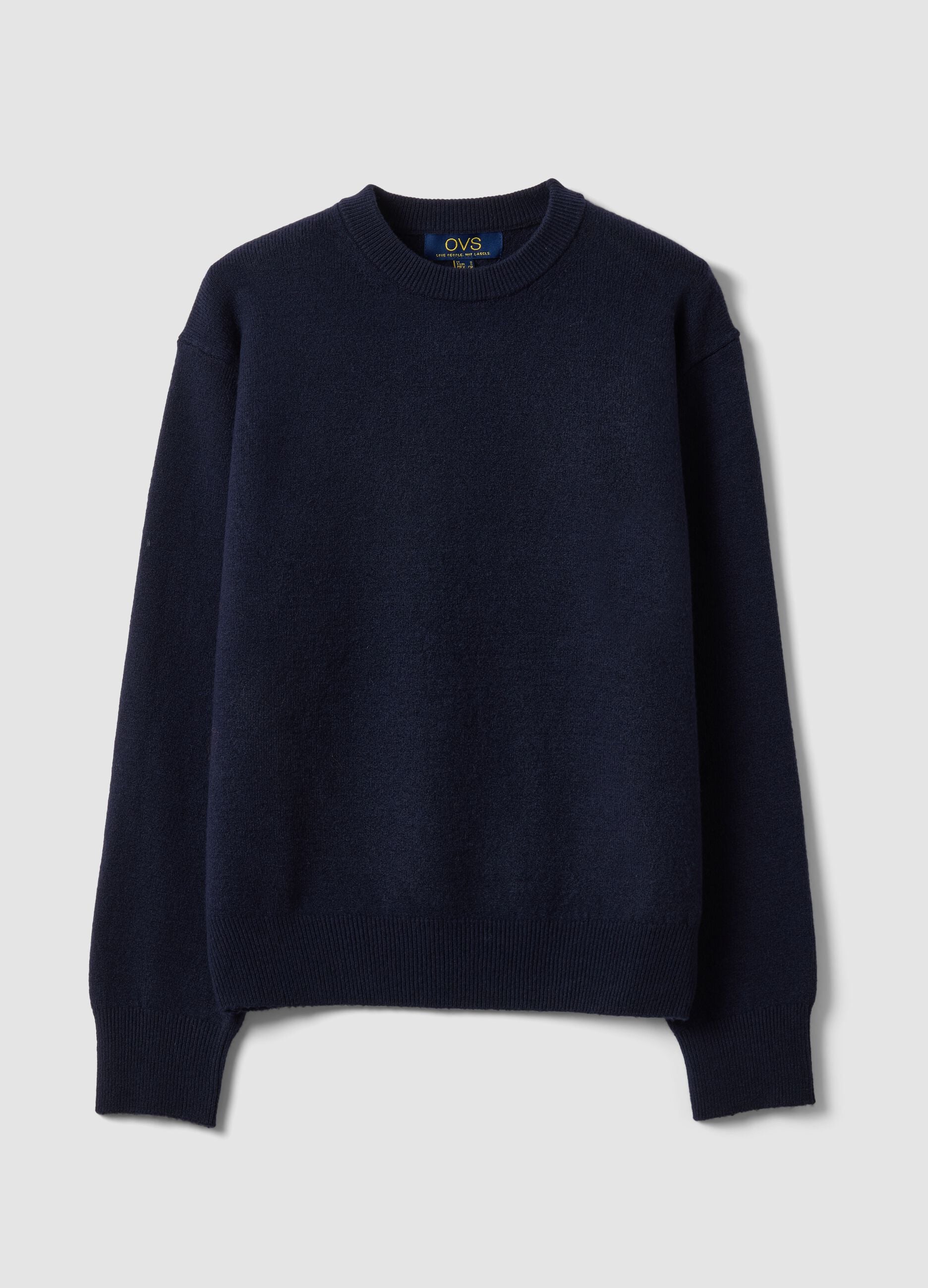 Blauer Rundhals-Pullover aus elastischer Wolle