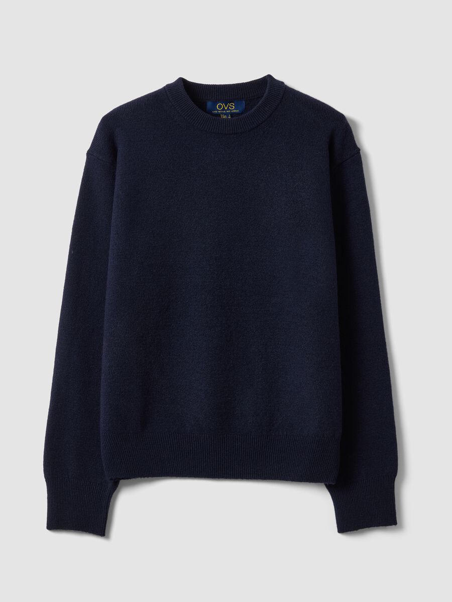 Blauer Rundhals-Pullover aus elastischer Wolle_4