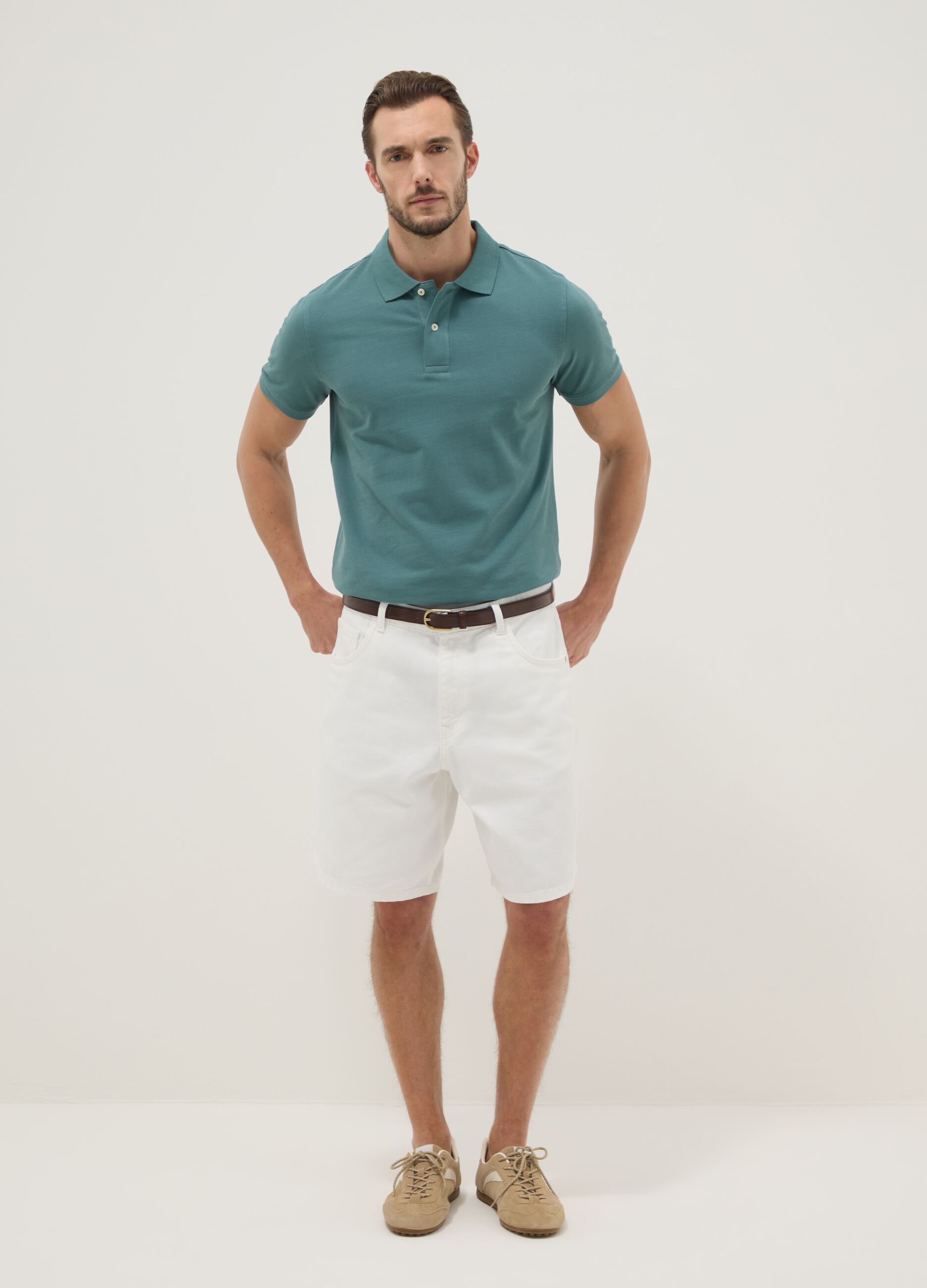 Wei&szlig;e Denim-Bermudas aus Baumwollmix, Baggy Fit