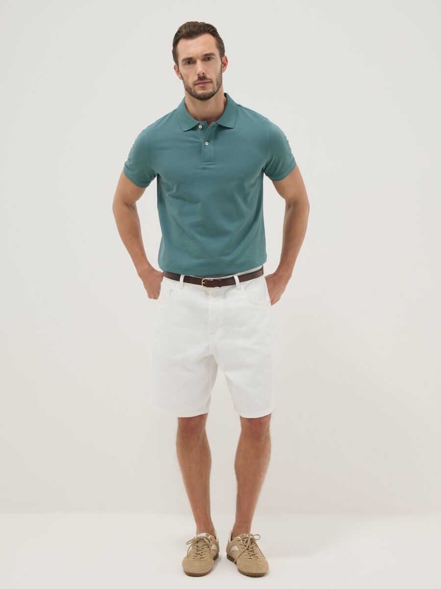 Wei&szlig;e Denim-Bermudas aus Baumwollmix, Baggy Fit_0