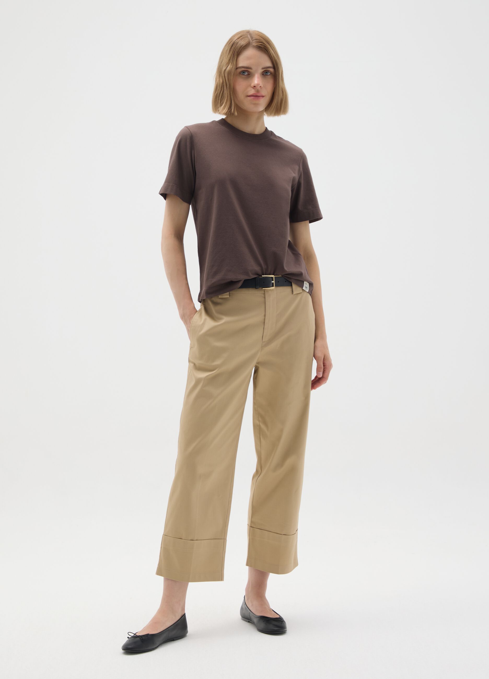 Beige cotton trousers regular fit