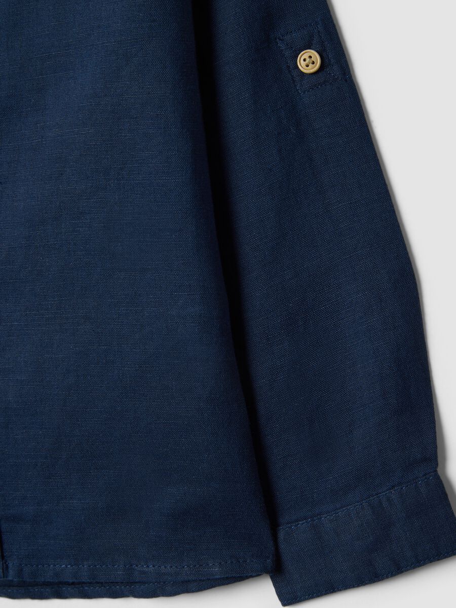 Regular fit blue linen blend long sleeve shirt for boys_3