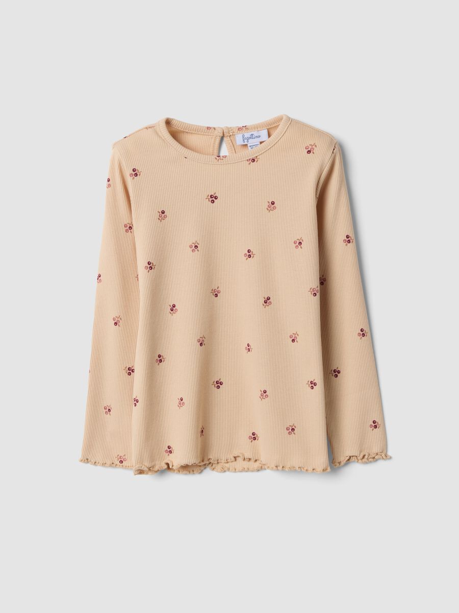 Beige organic stretch cotton crew-neck T-shirt_0