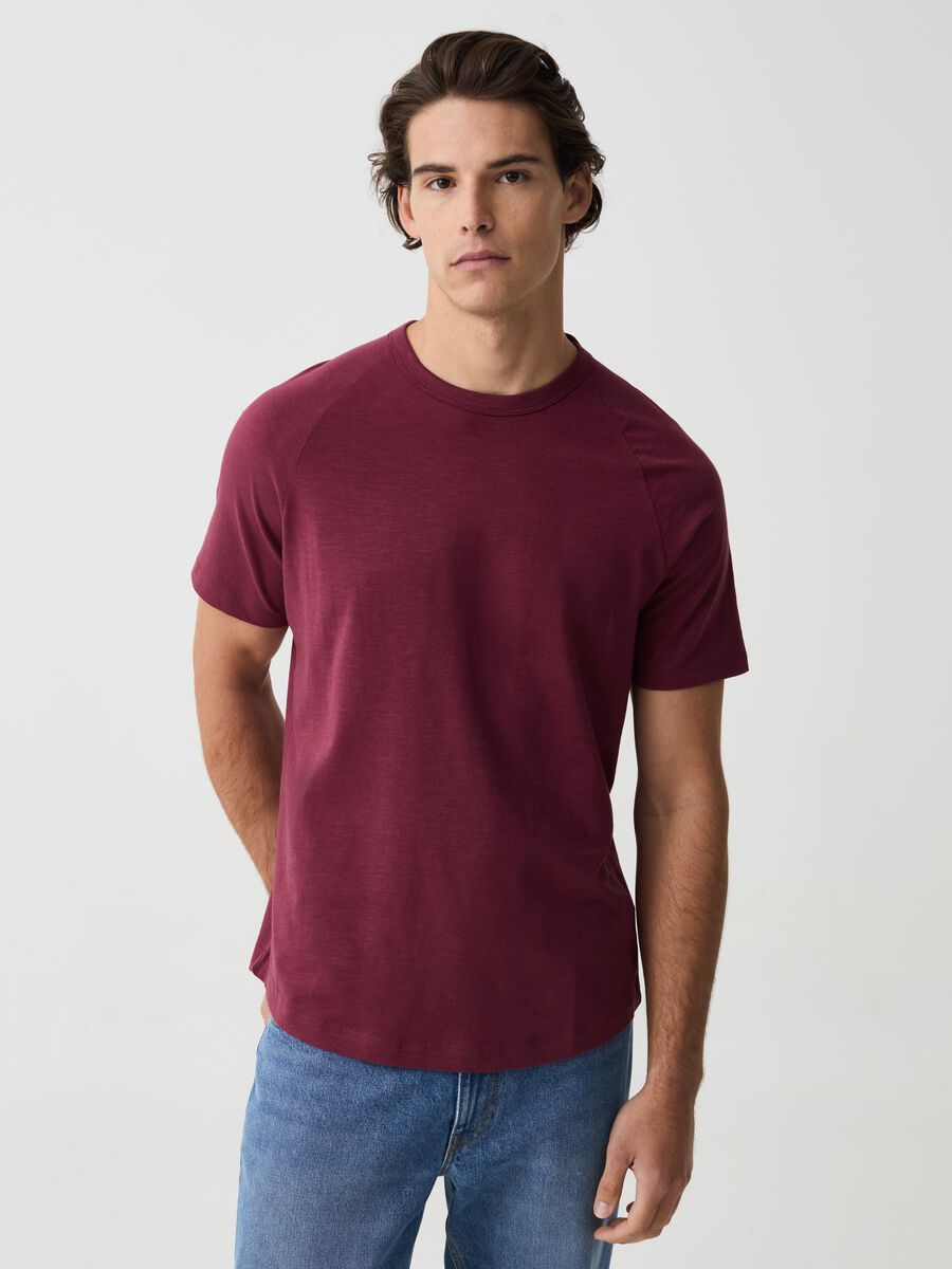 Camiseta de punto flameado con cuello redondo_0