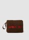 Brown wristlet pouch with zip and teddy effect_0