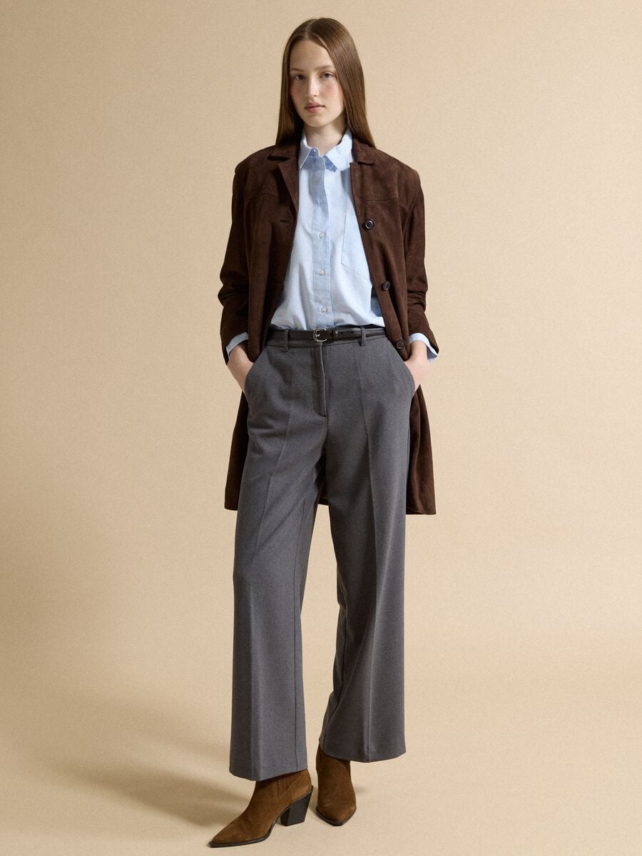 Long brown regular-fit genuine leather coat_2
