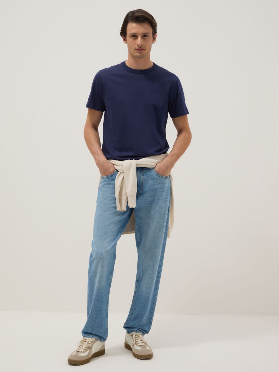 Blue short sleeve pure cotton t-shirt regular fit_1