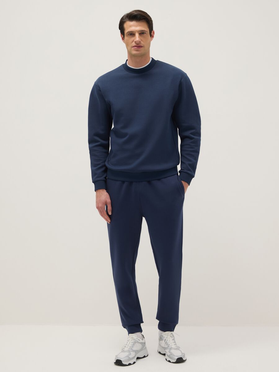 Blue Regular Fit Cotton Blend Jogger Trousers_0