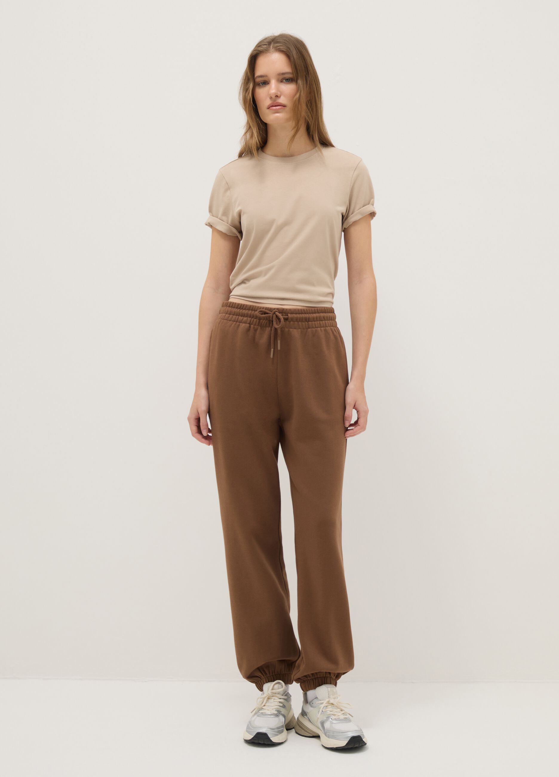 Beige pure cotton regular fit T-shirt