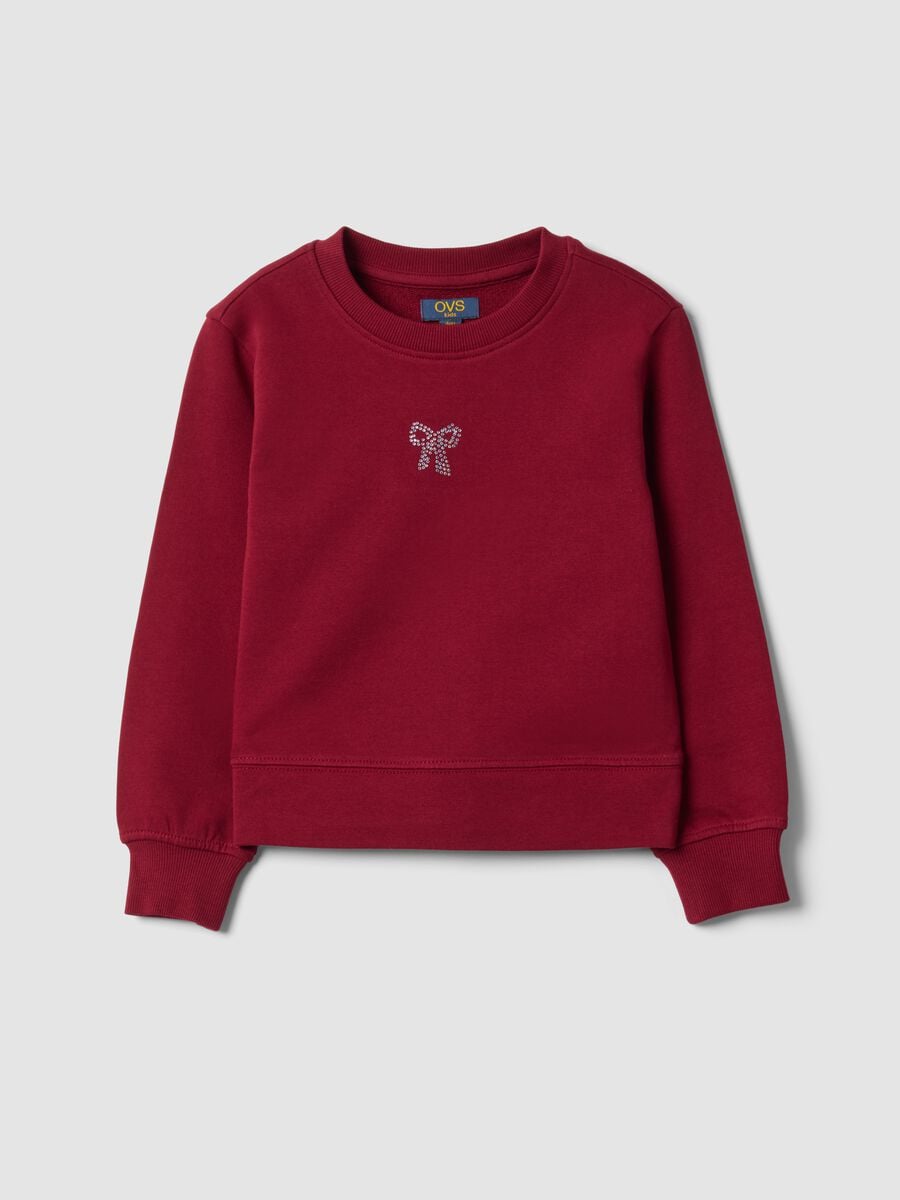 Pink pure cotton crew-neck sweatshirt with bow for girls_0