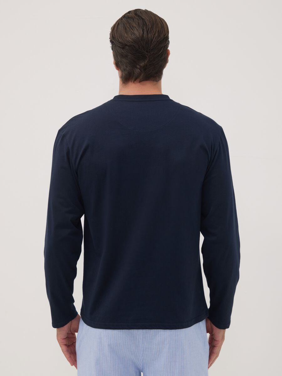 Blue organic cotton pyjama top with crew neck_3