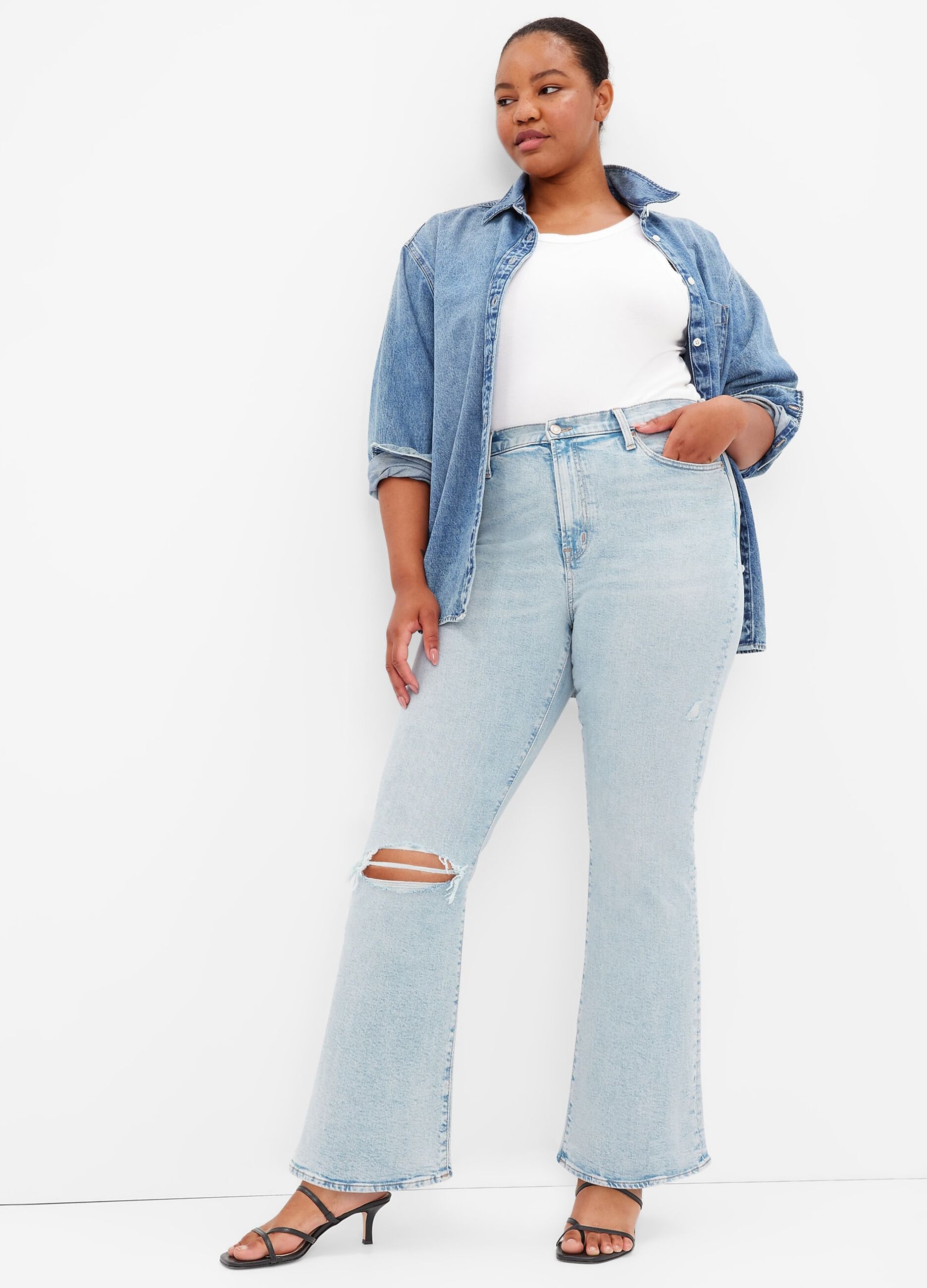 Flare-fit jeans with worn look
